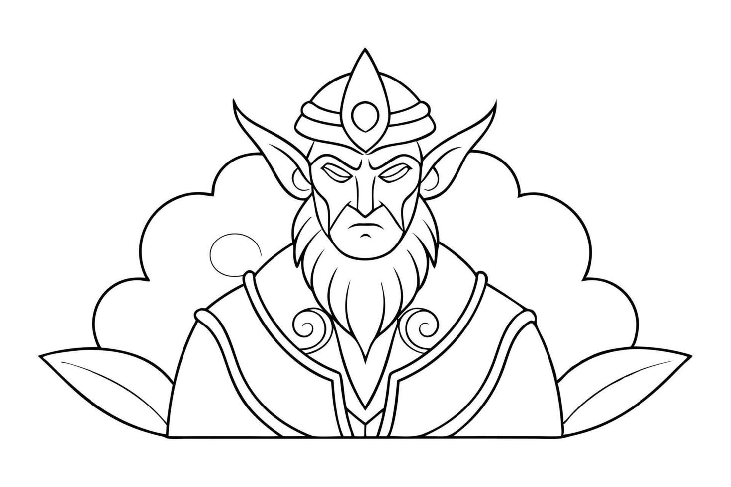 Line Art Elf Wizard Character with Pointed Ears and Intricate Clothing Details vector