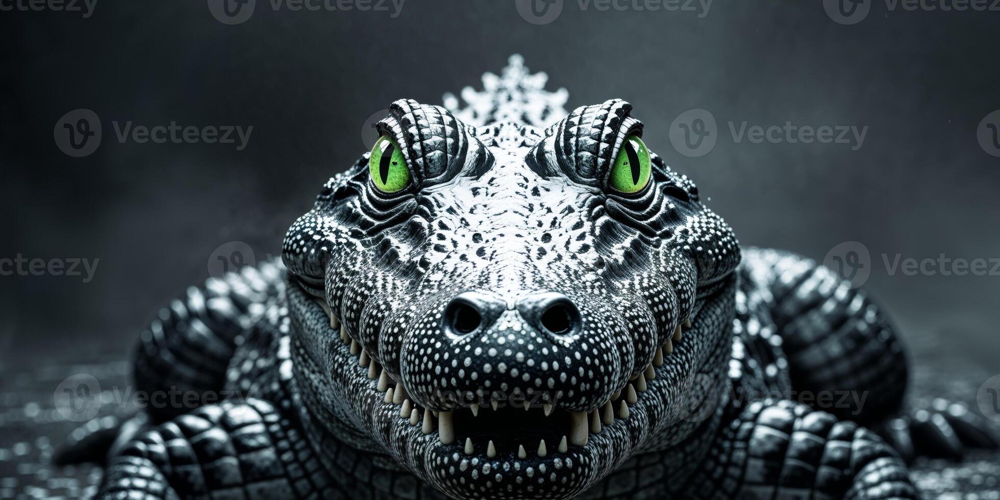 Crocodile green eye and teeth show danger in the wild photo