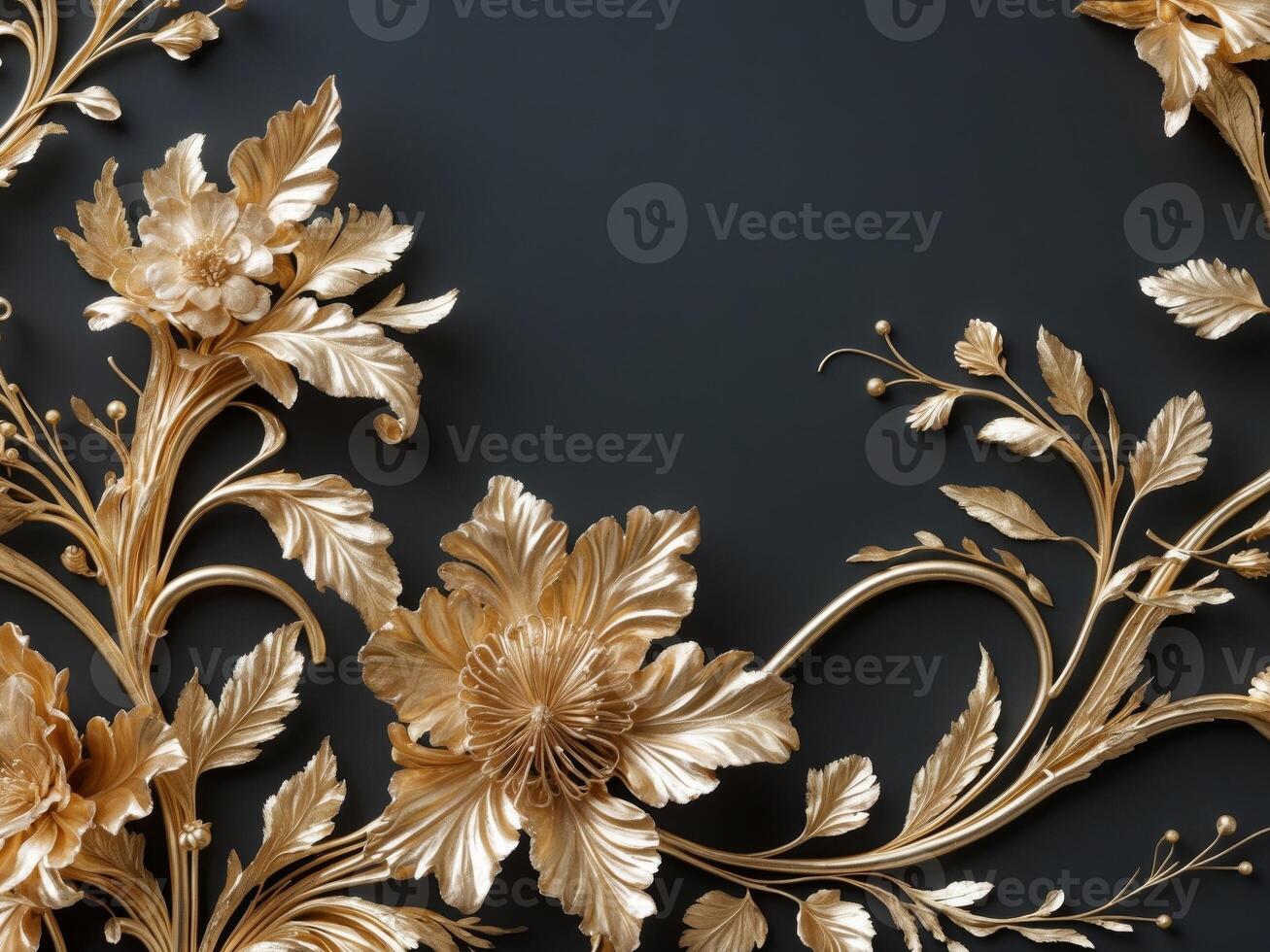 Golden floral design on black background photo