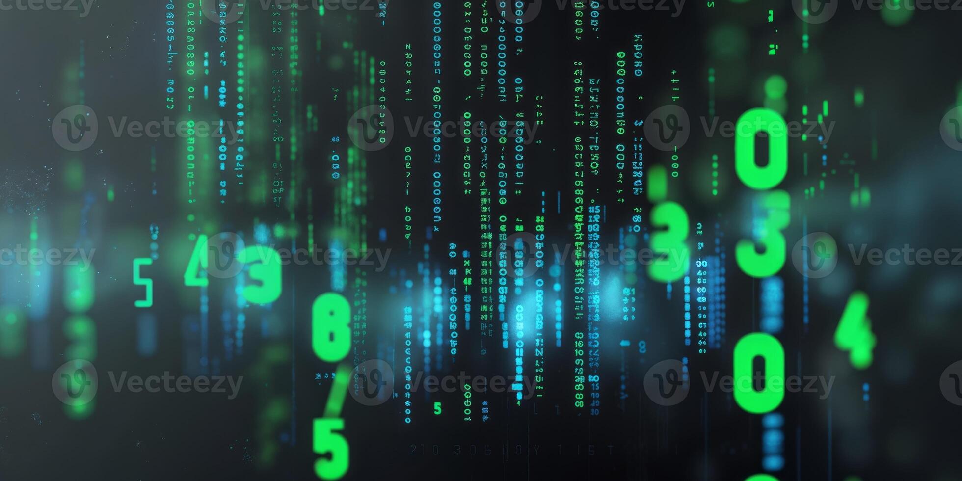 Glitchy digital matrix effect with cascading numbers photo