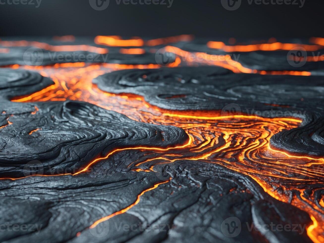 A lava flow with orange and black lava flowing over it photo