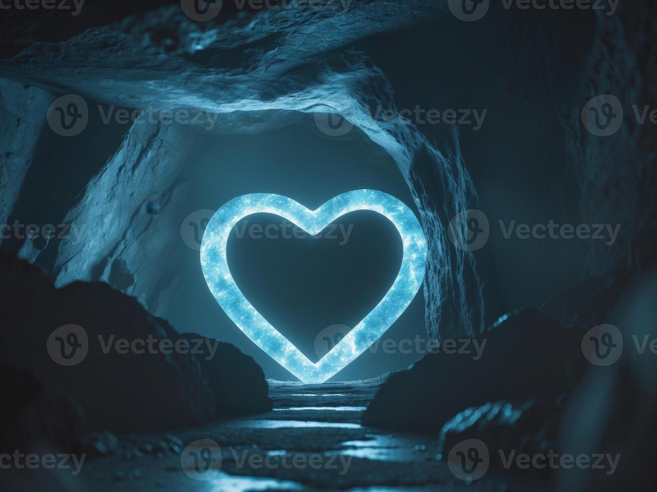 A heart shaped light in a cave photo
