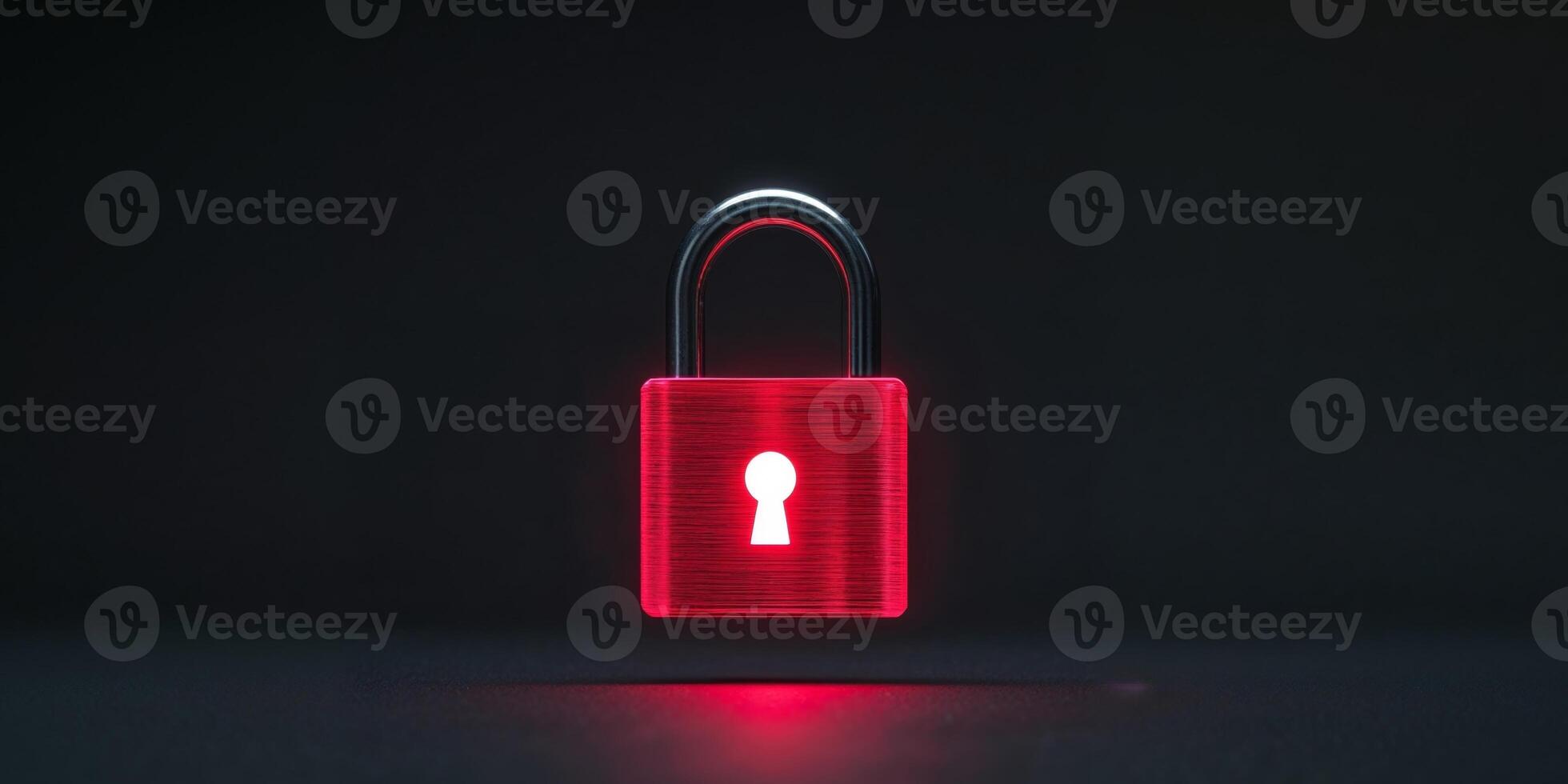 A red padlock with a keyhole on a dark background photo