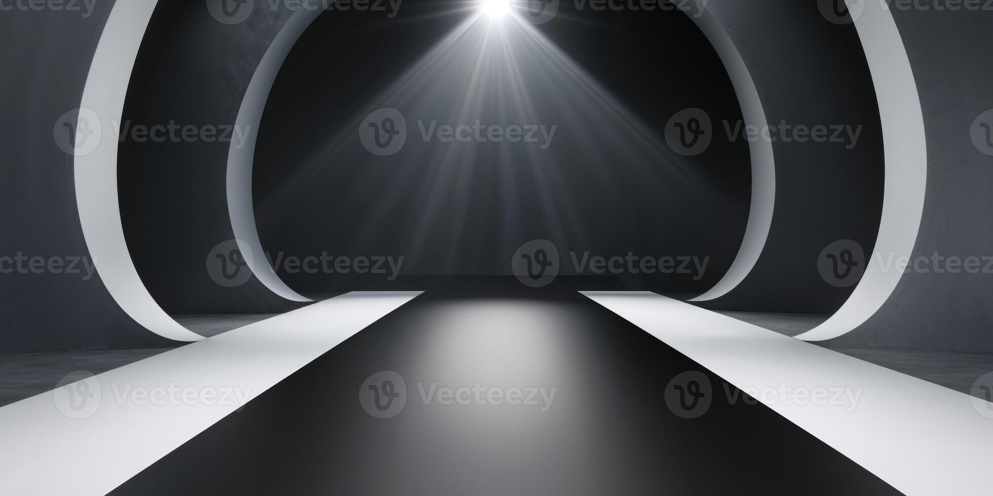 An empty black and white room with a spotlight photo