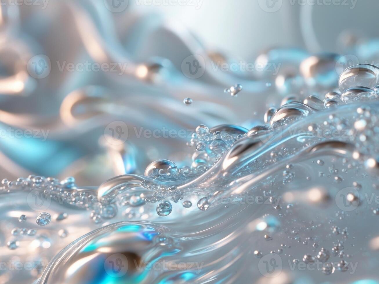 Liquid Flowing with Bubbles Abstract Background in Motion Macro Shot. photo