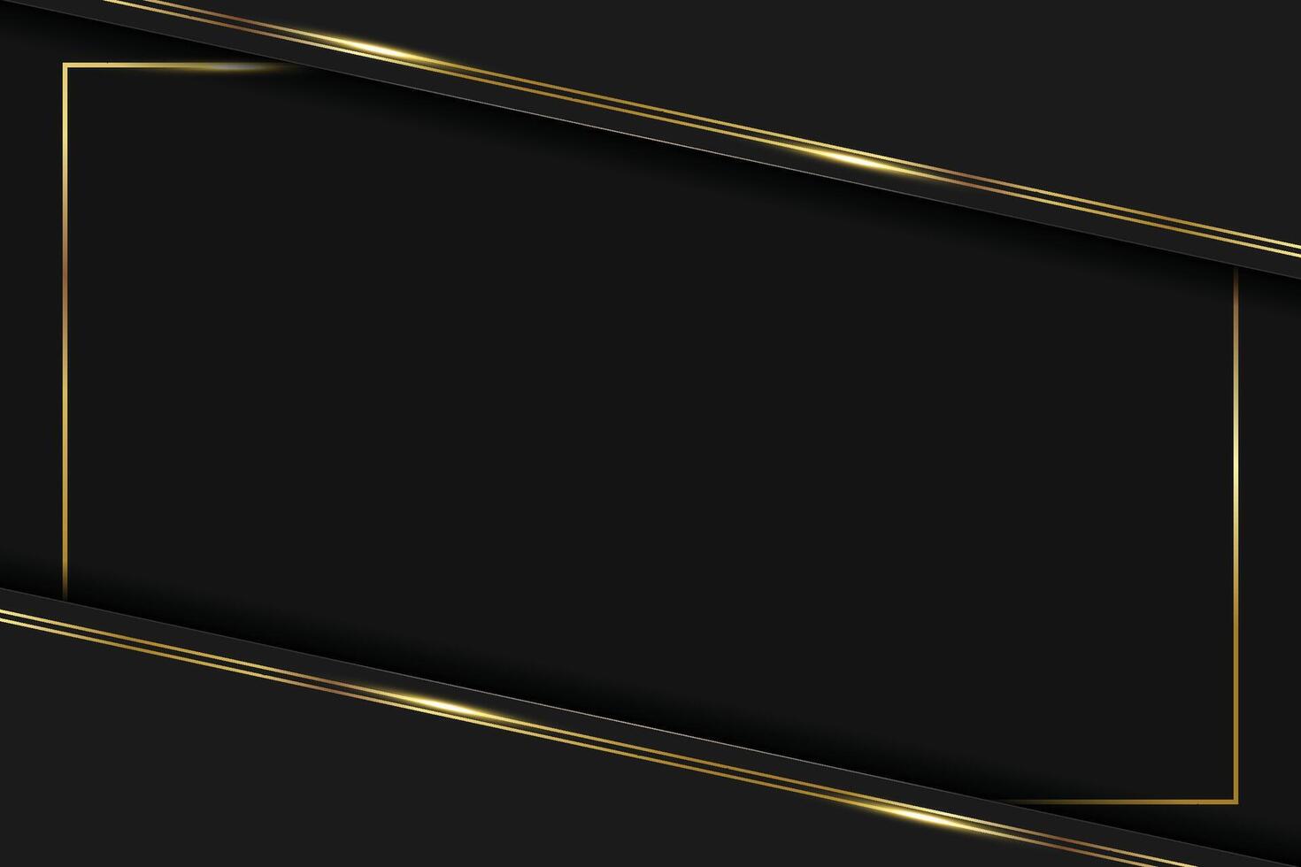 Black luxury background with gold lined frame, minimal scene, empty space for use showcase beauty and cosmetics product or text. stock illustration vector
