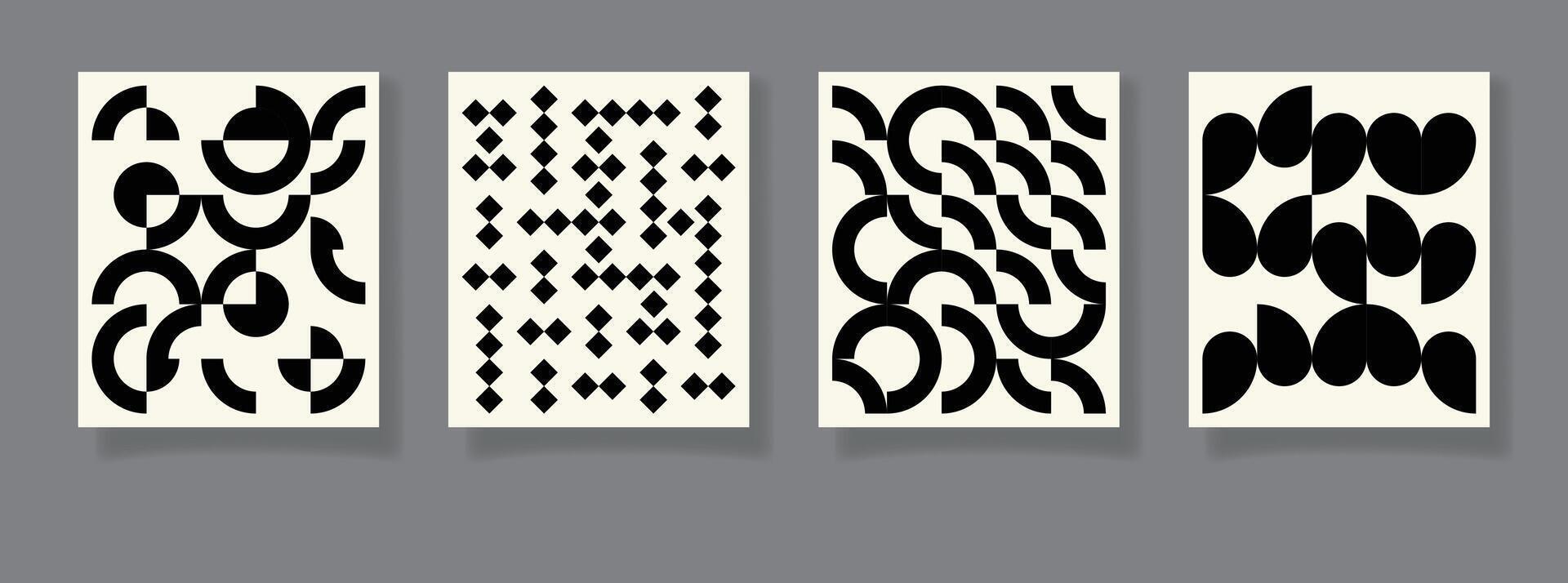 Set of four Retro bauhaus black and white geometric pattern minimal posters trendy design vector