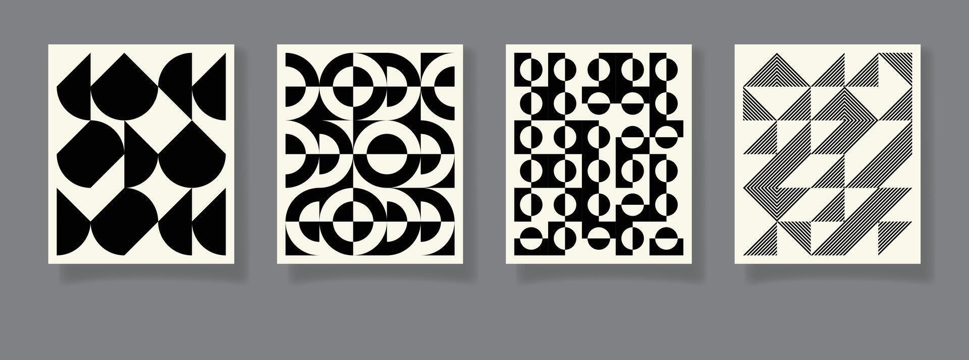 Four Retro bauhaus black and white geometric pattern minimal posters vector