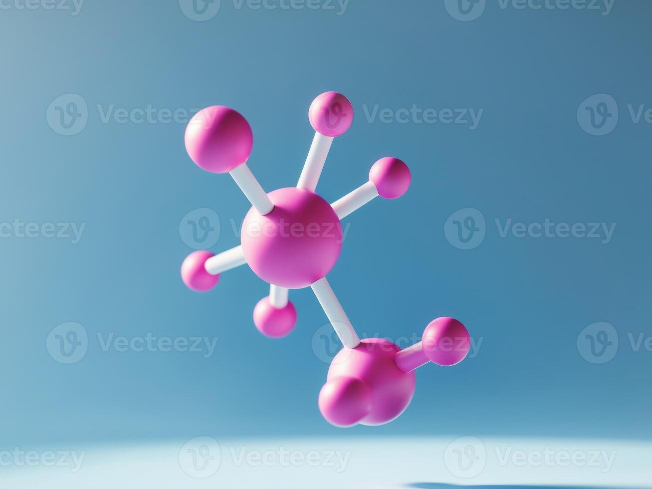 Molecule structure with pink core floating on blue background photo