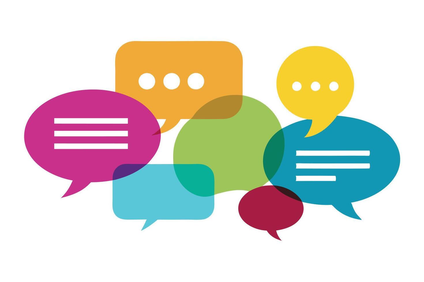 Colorful Speech Bubbles Conversation, Chat Icons Overlapping on White Background vector
