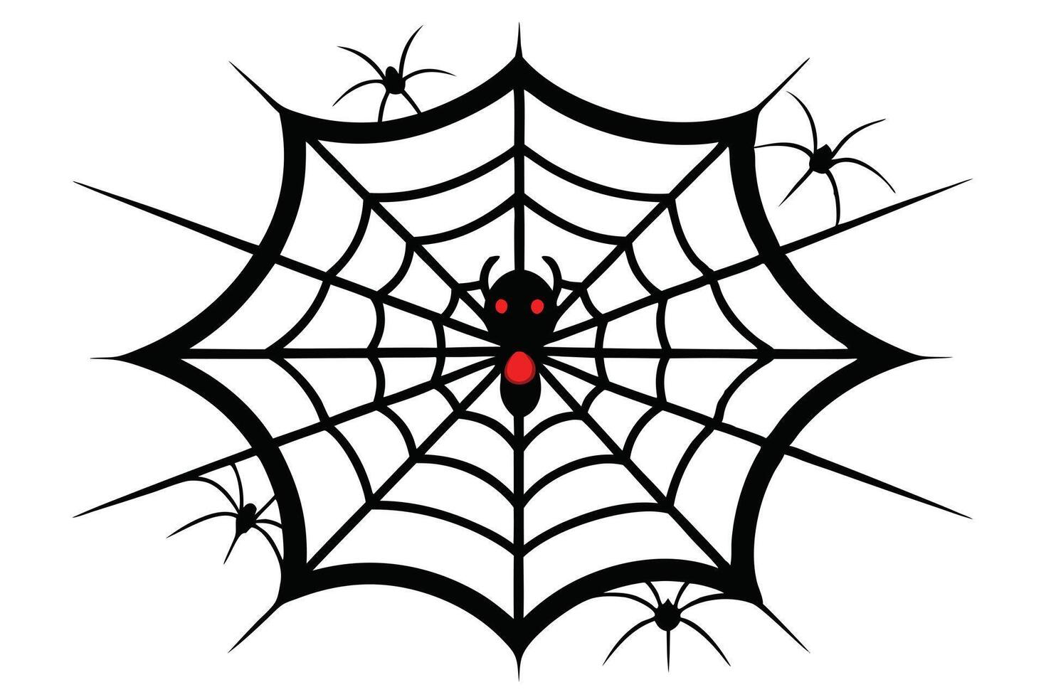 Black Spiders in Web with Red Spots Design on White Background vector