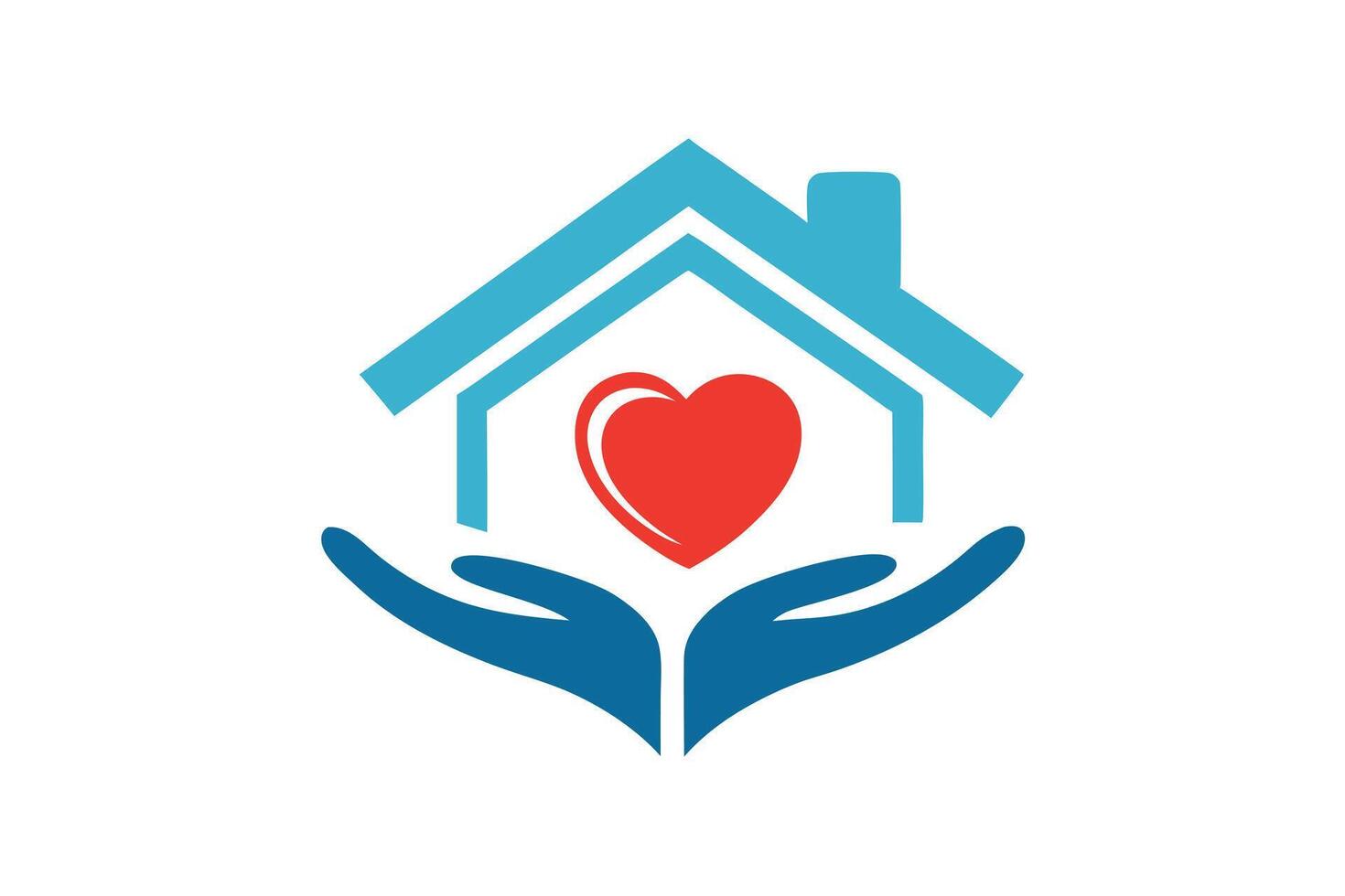 House Heart in Hands Symbol Blue Silhouette with Red Heart on White Background vector
