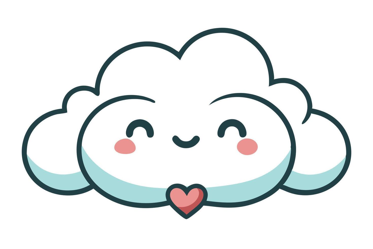 Smiling Cartoon Cloud with Heart Detail on White Background Cute Weather Icon vector