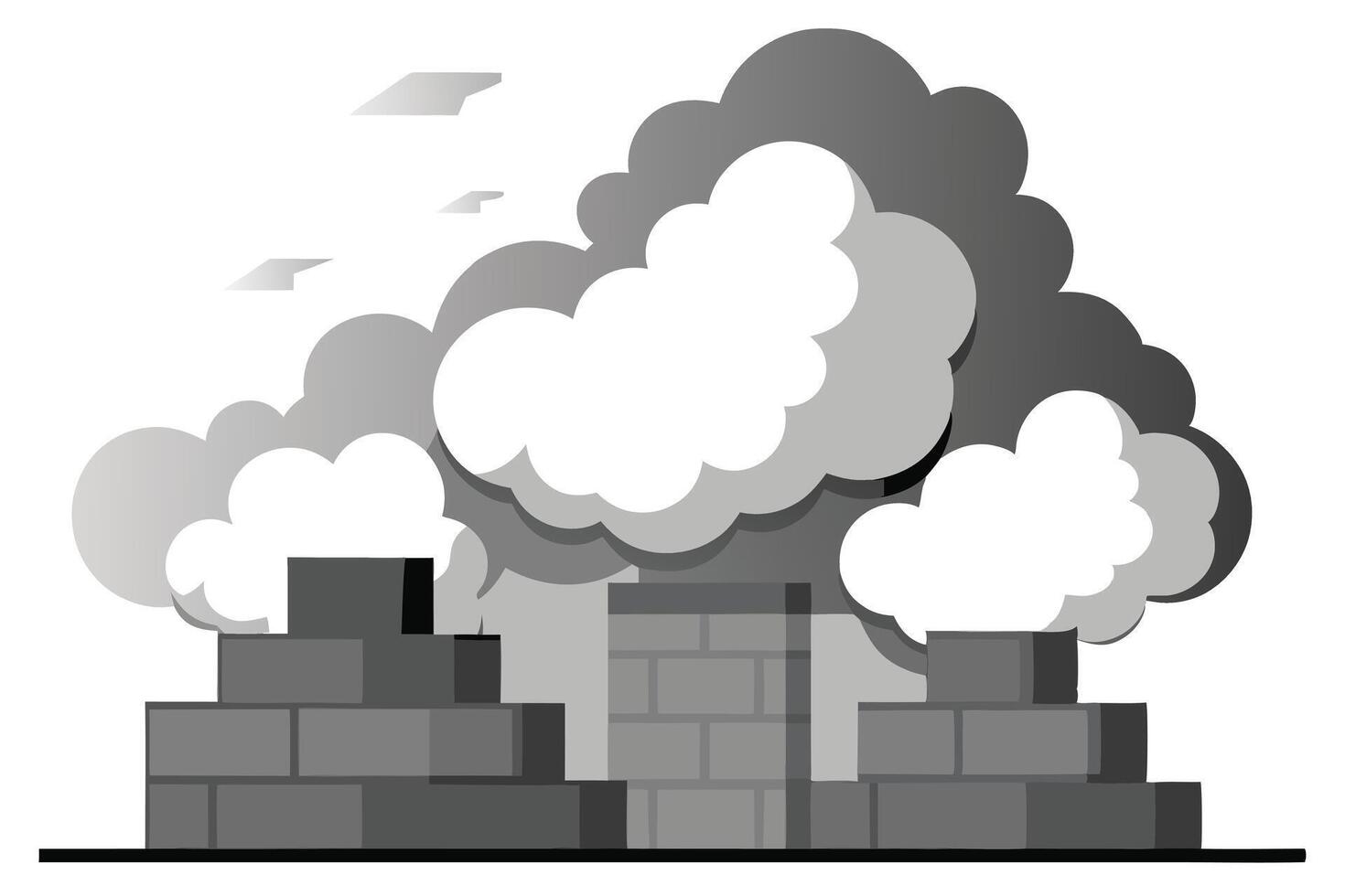 Gray Scale Factory with Smoke Stacks and Textured Cloudy Mist vector