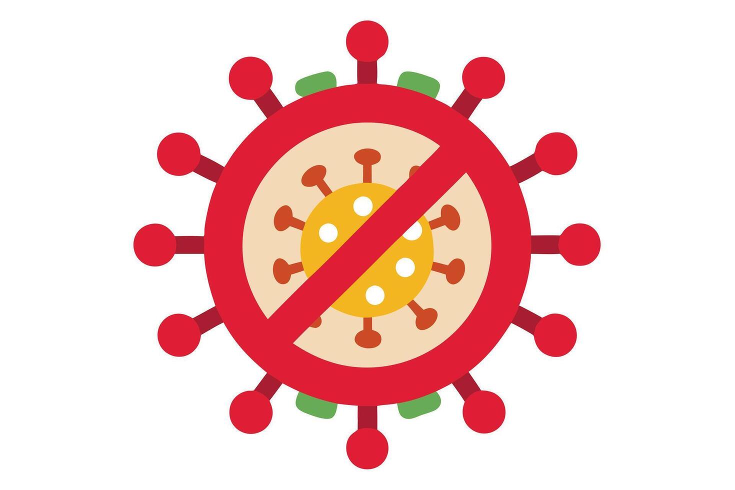 Forbidden Virus Flat Design, Corona with Red Circle and Line on White Background vector