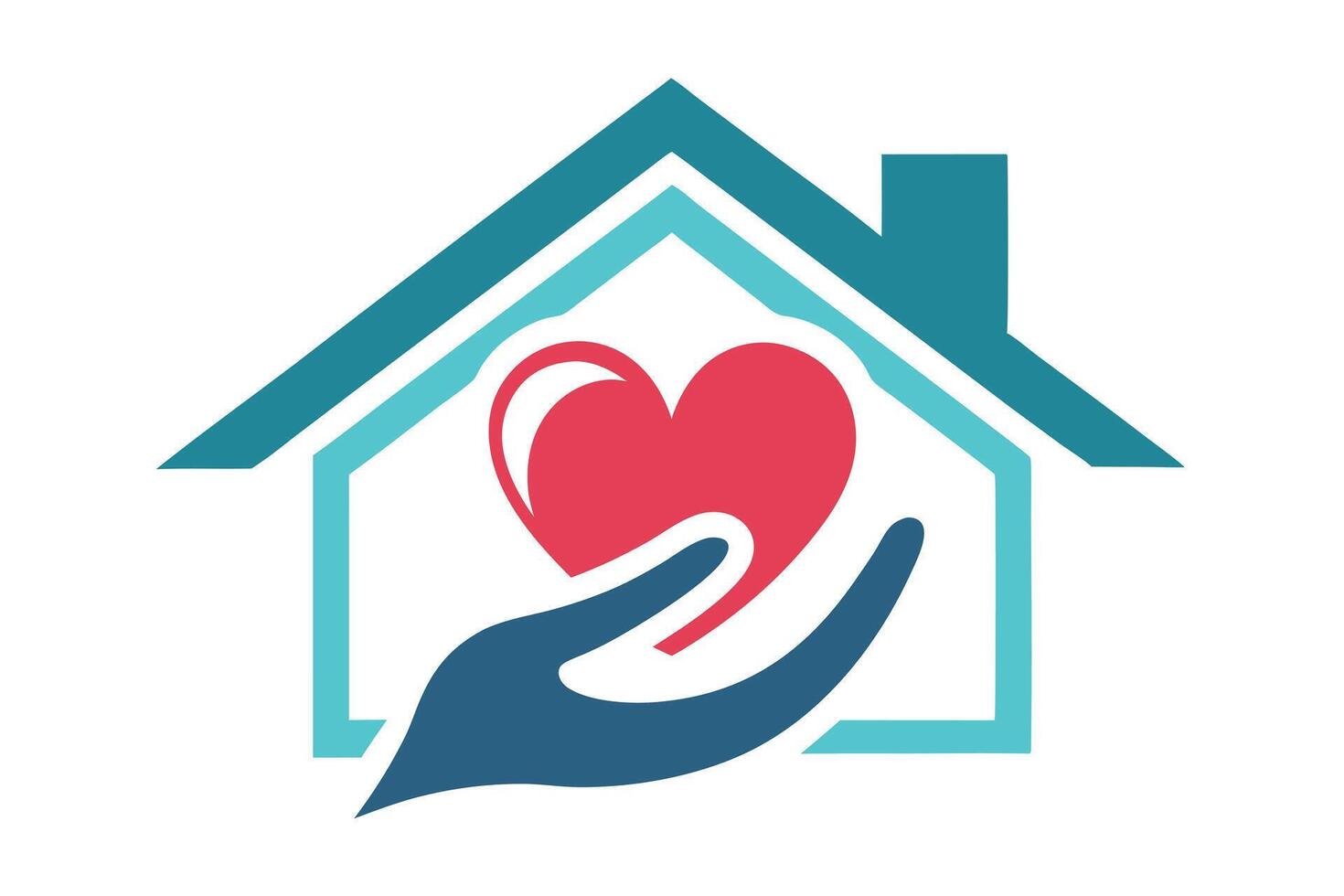 House Heart Hand Logo Blue Teal Red Icon Design Flat Art vector
