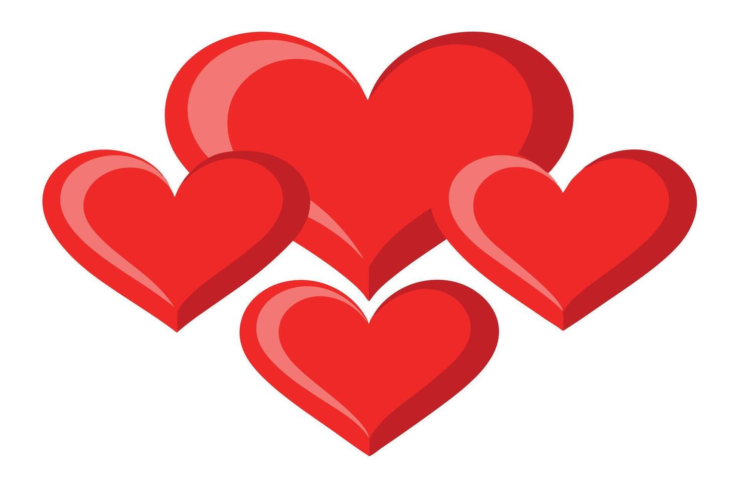 Group of Four Simple Red Hearts with 3D Style on a White Background vector