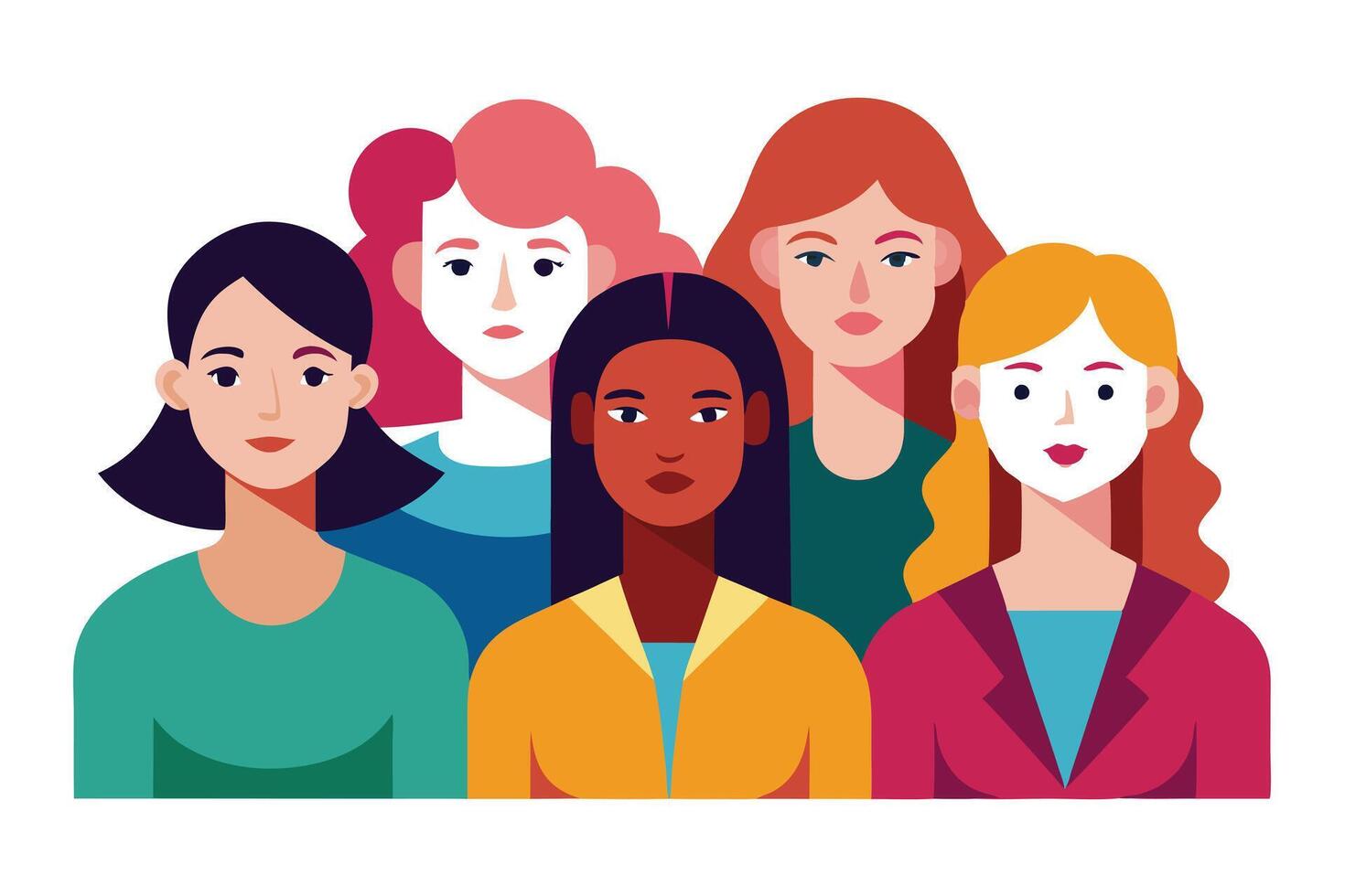 Diverse Women Portraits in Flat Design Style with White Background Colorful vector
