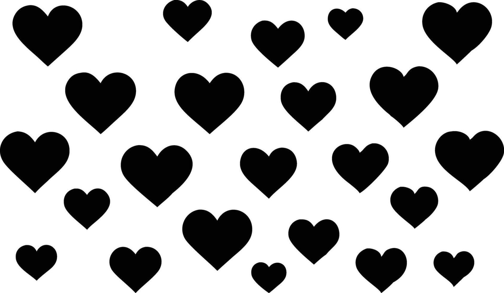 Decorative Black Heart Silhouettes on White Background, Abstract Hearts Design vector