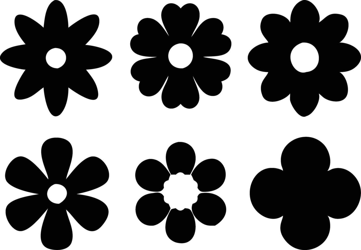 Black Flower Icons Set Variety on White Background, Floral Design Elements vector