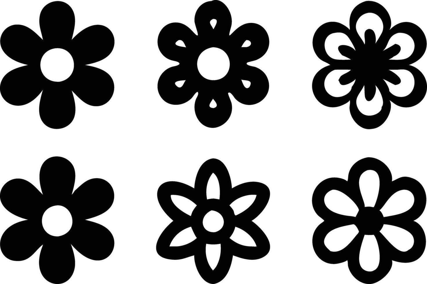 Assorted Flowers Set, Flower Silhouettes, Black and White Floral, Design Elements vector