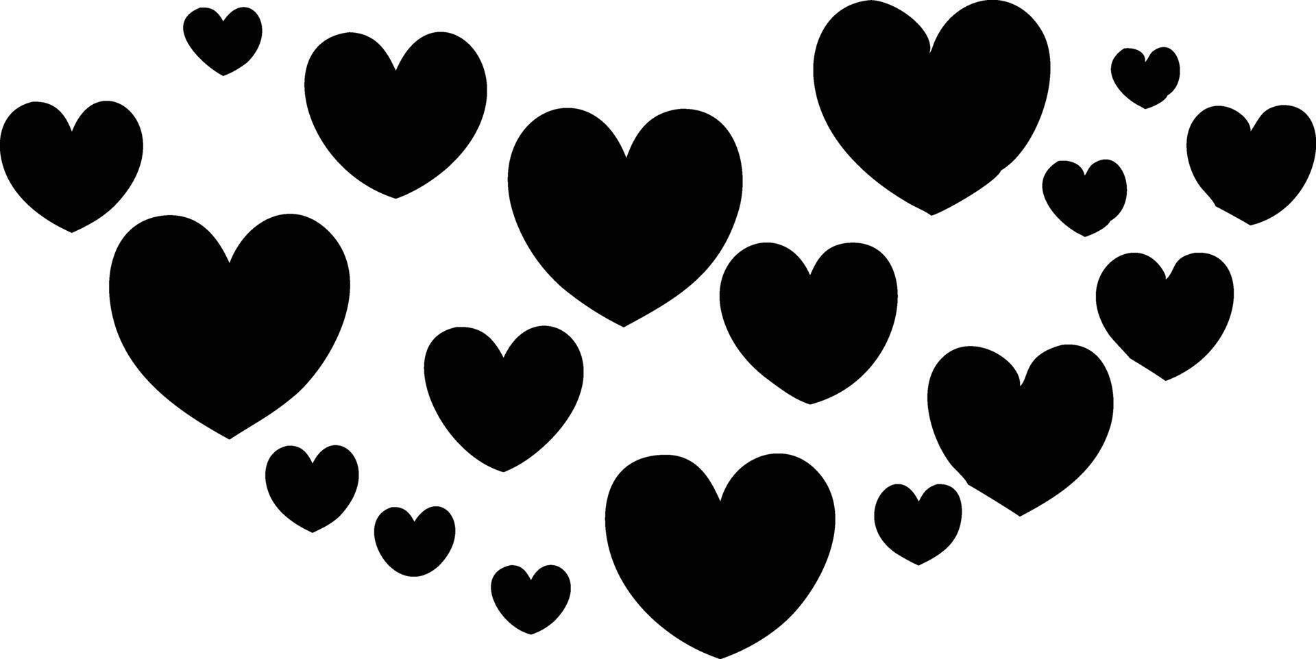 Heart Silhouettes, Black Hearts Group, Love Symbol Design, White Background, Valentine Style vector