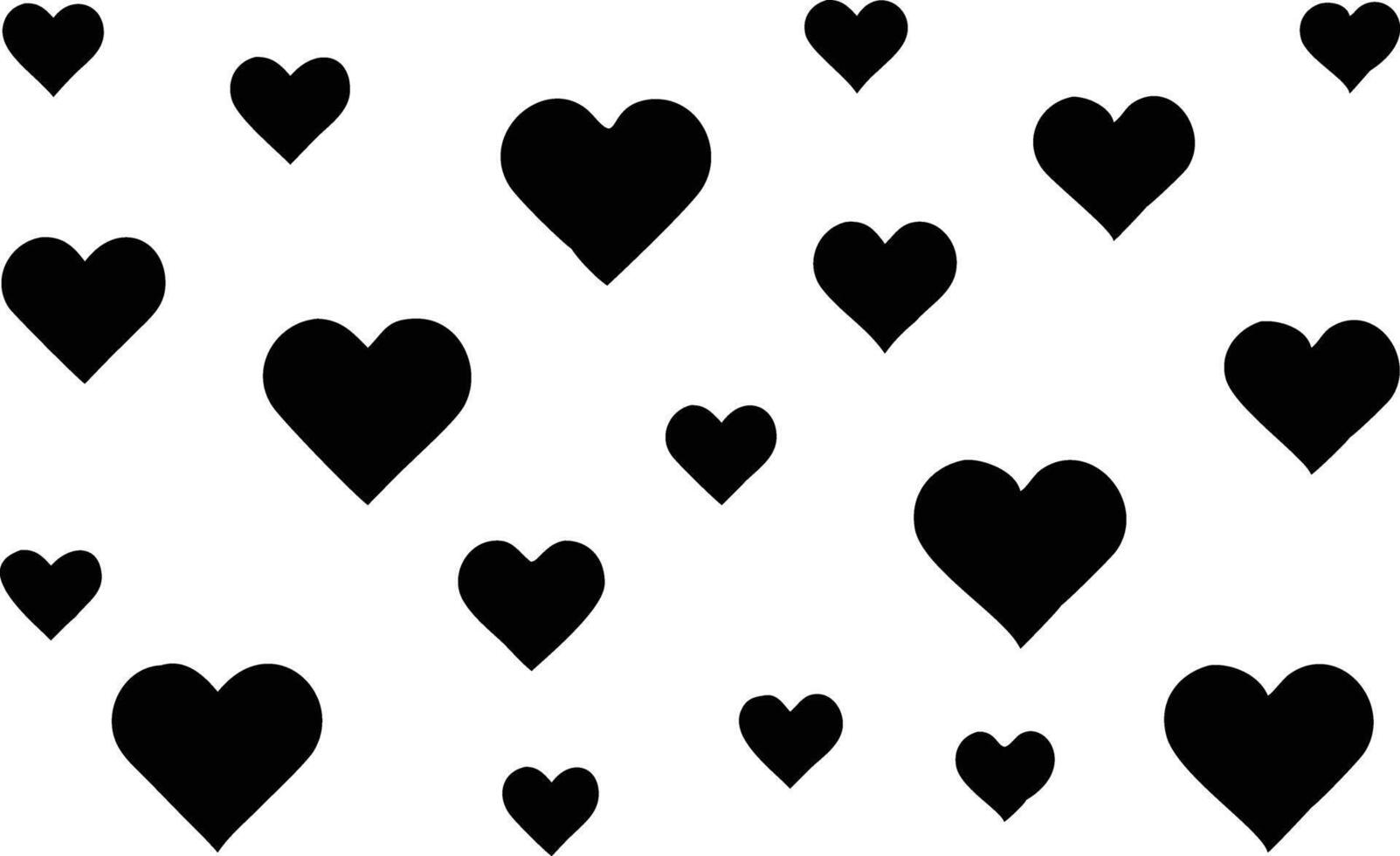 Scatter Of Solid Black Heart Silhouettes Isolated On White Backdrop Love Pattern vector