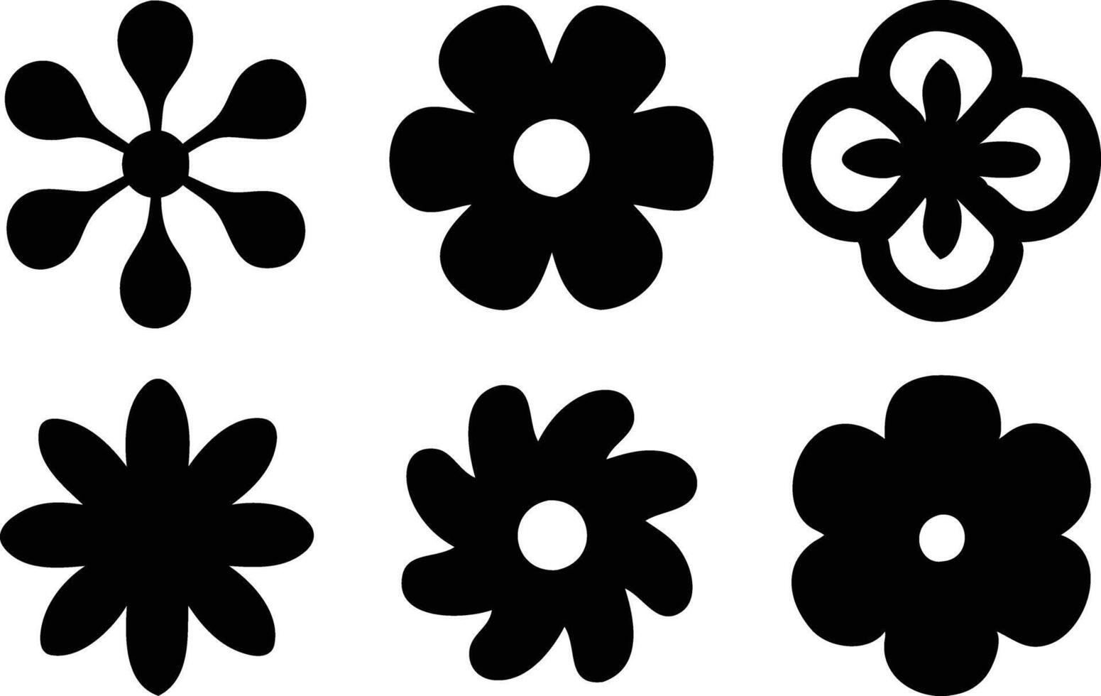 Floral Black Silhouettes of Flowers Set on White Background Simple Design vector