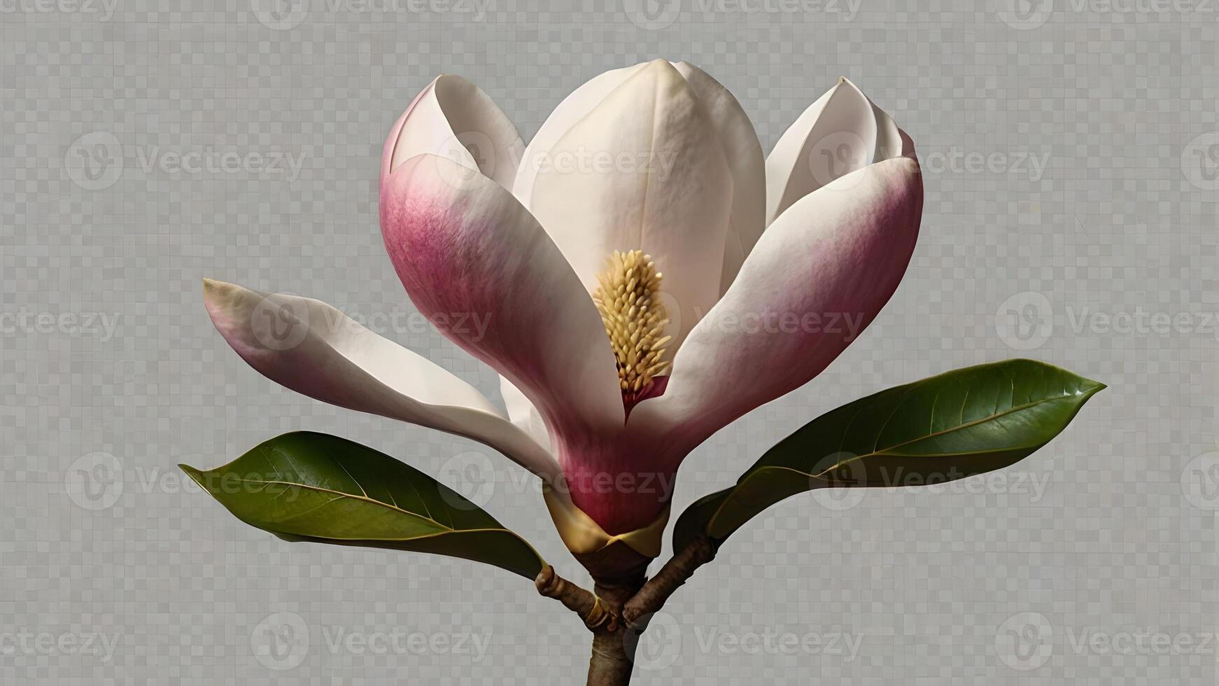 Elegant Pink Magnolia Blossom Isolated on Gray Background blossom photo