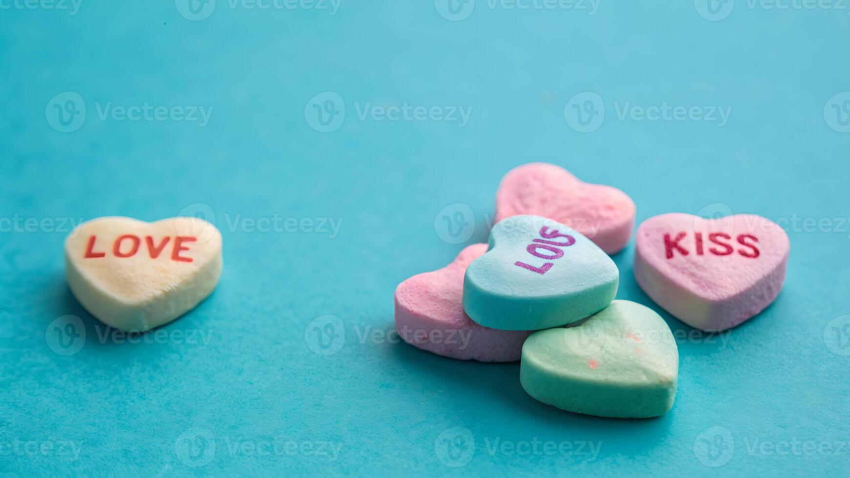 Pastel Conversation Hearts on Turquoise Background valentine heart photo