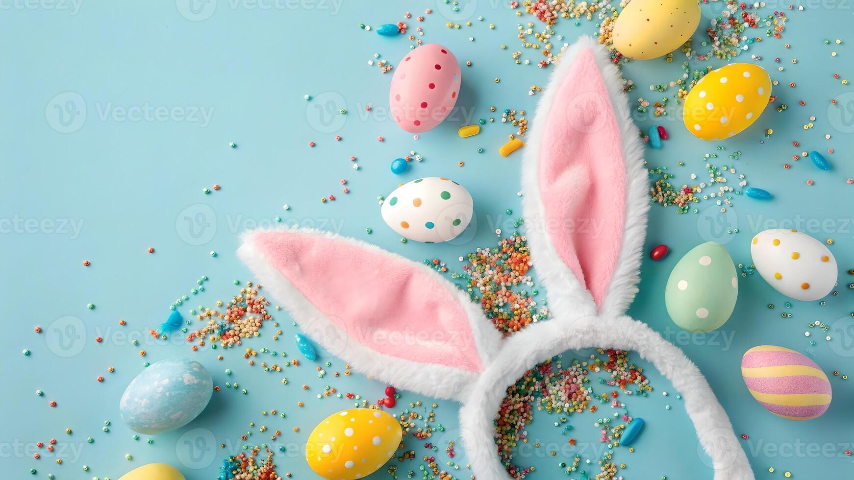 Festive Easter Bunny Ears with Colorful Eggs and Sprinkles holiday rabbit photo