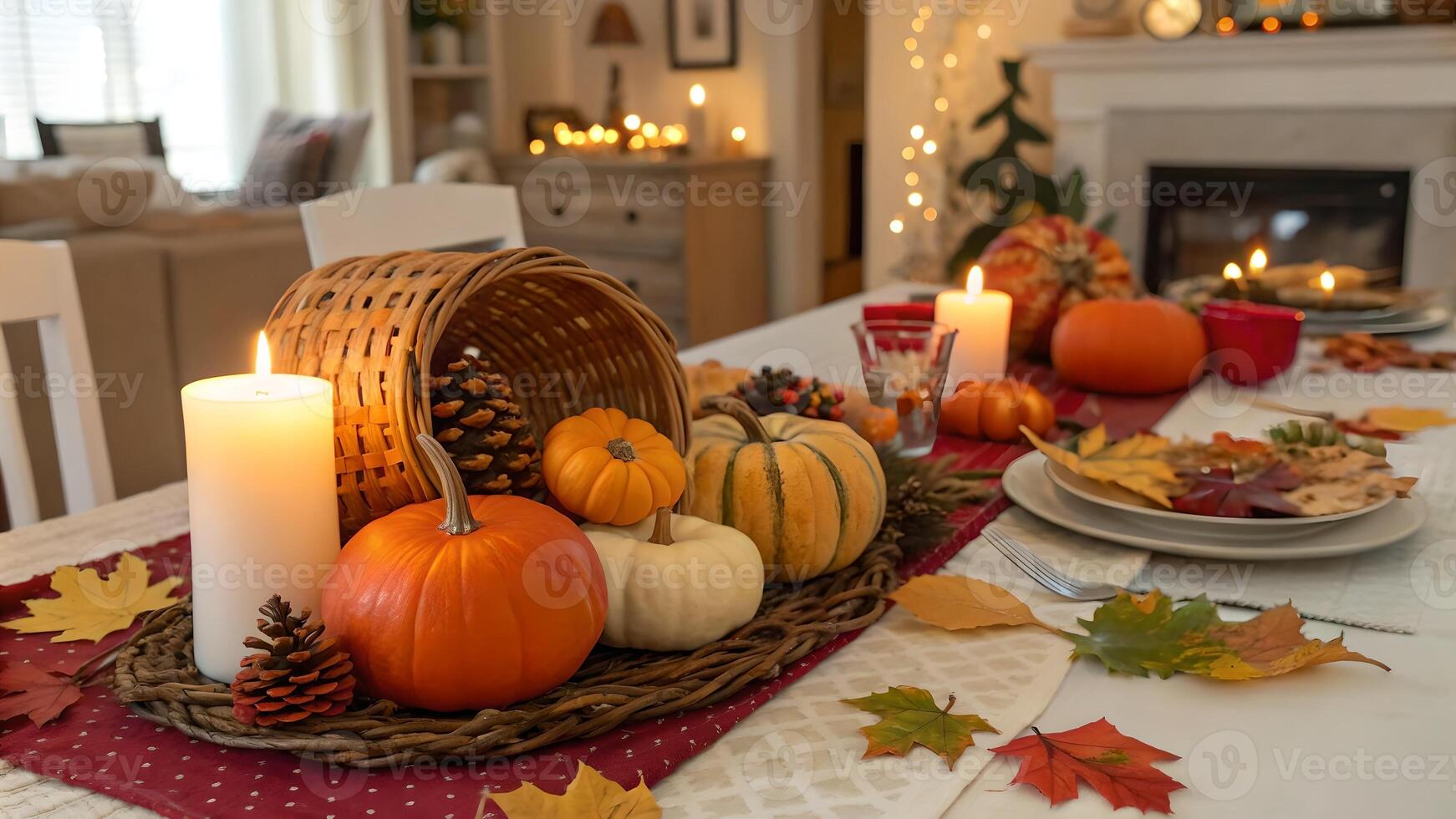 Thanksgiving Table Setting with Pumpkins and Candles thanksgiving photo