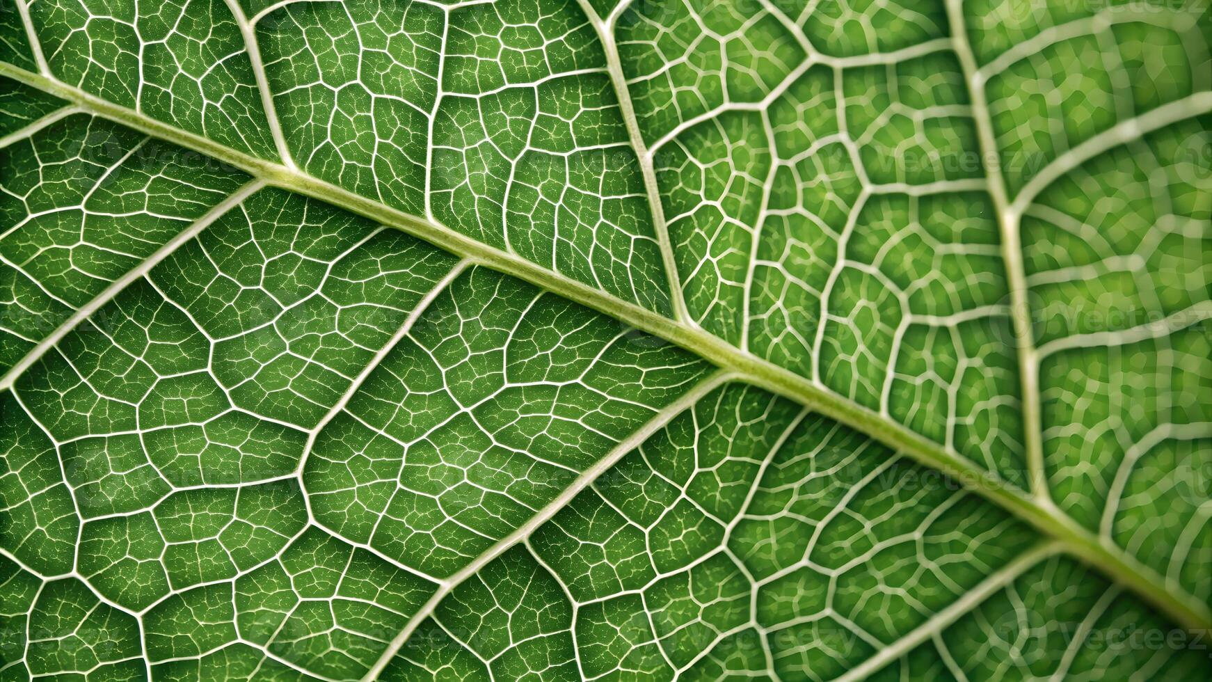 Close-up of a vibrant green leaf with intricate vein patterns, perfect for nature enthusiasts and botanical studies photo