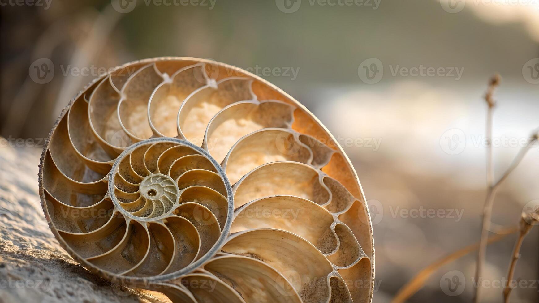 Nautilus Shell Detailed Close-Up on Sandy Beach for Nature Enthusiasts and Designers Seeking High-Quality Ocean Life Photography photo