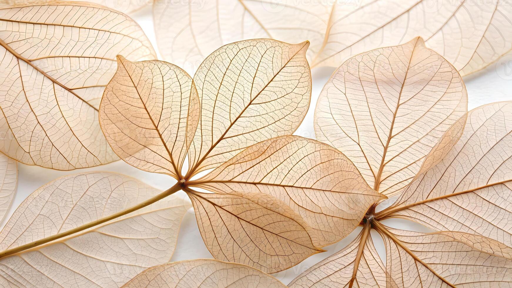 Aerial View of Delicate Leaf Skeletons, Highlighting Natural Beauty and Intricate Patterns, Botanical Art with Transparent Leaves, Nature Photography, Plant Anatomy Study, Eco Friendly Design photo
