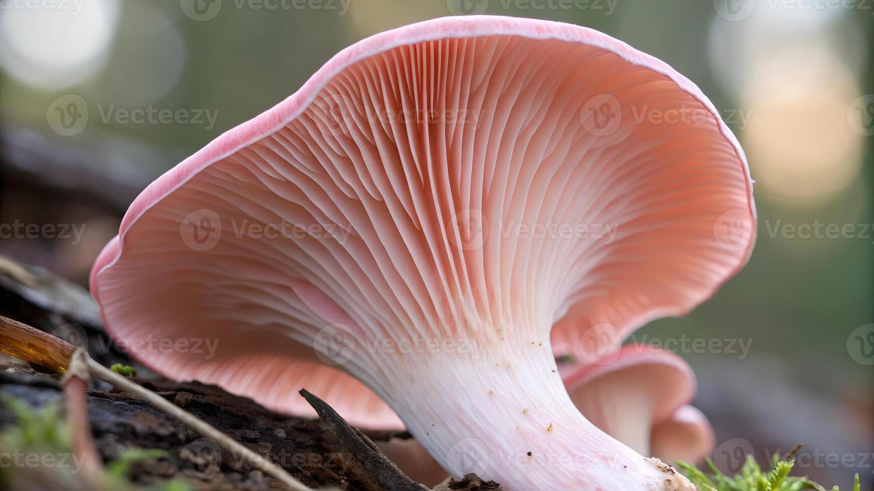 Mushroom with delicate pink gills in forest setting for nature enthusiasts and photographers exploring the beauty of fungi in their natural habitat nature photo