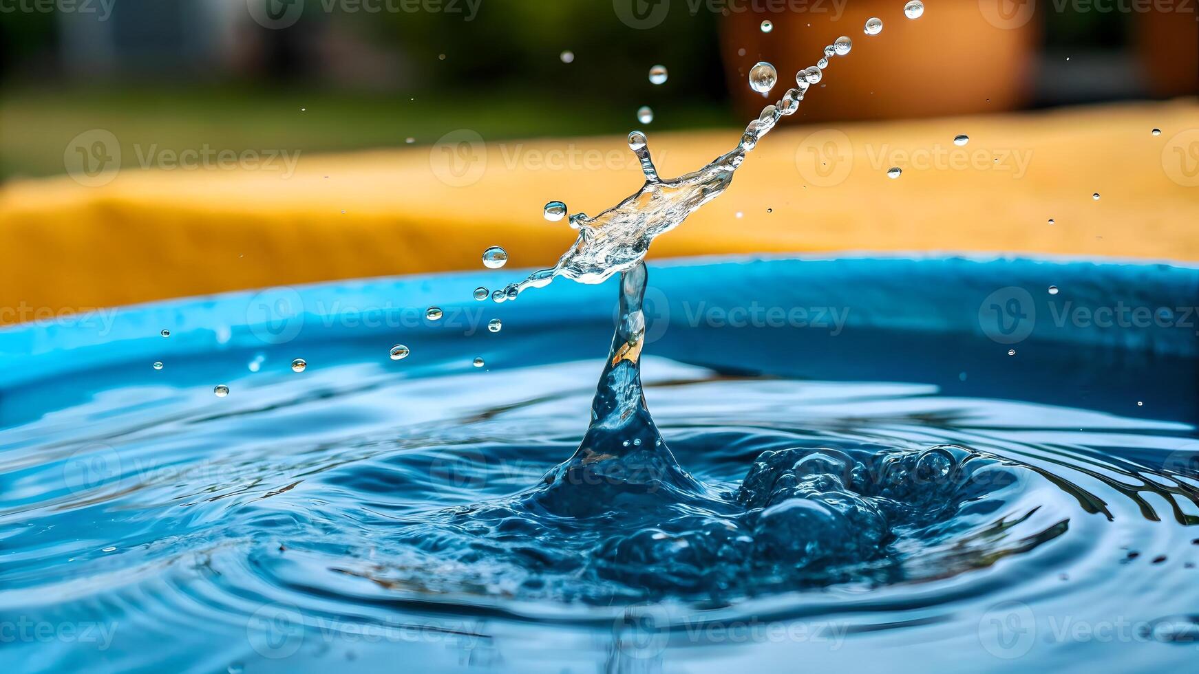 Aerial View of Water Splash in Pool, Highlighting Impact of Liquid Dynamics on Environment, Landscape with Blue Water and Yellow Edge, Conservation Efforts, Climate Change Effects, Sustainable photo