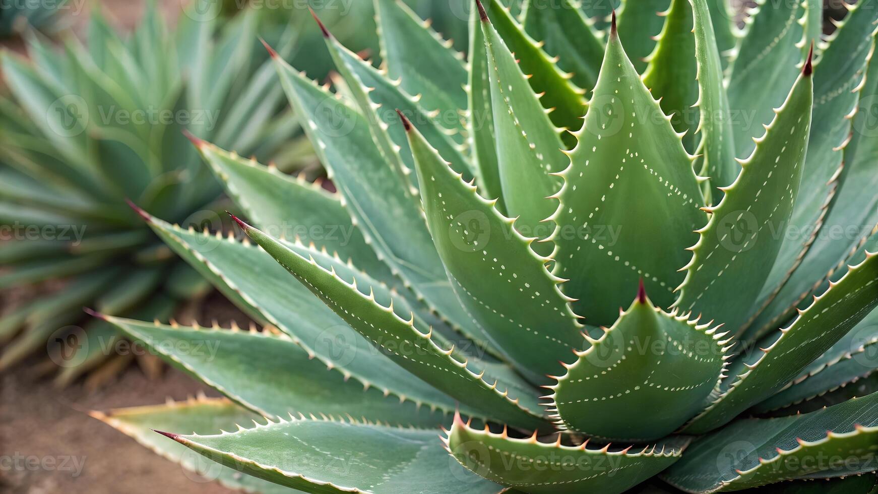 Close Up of Spiky Aloe Vera Plant, Highlighting Its Unique Texture and Shape, Desert Flora with Sharp Leaves, Botanical Garden Specimen, Medicinal Plant Benefits, Natural Healing Properties, photo
