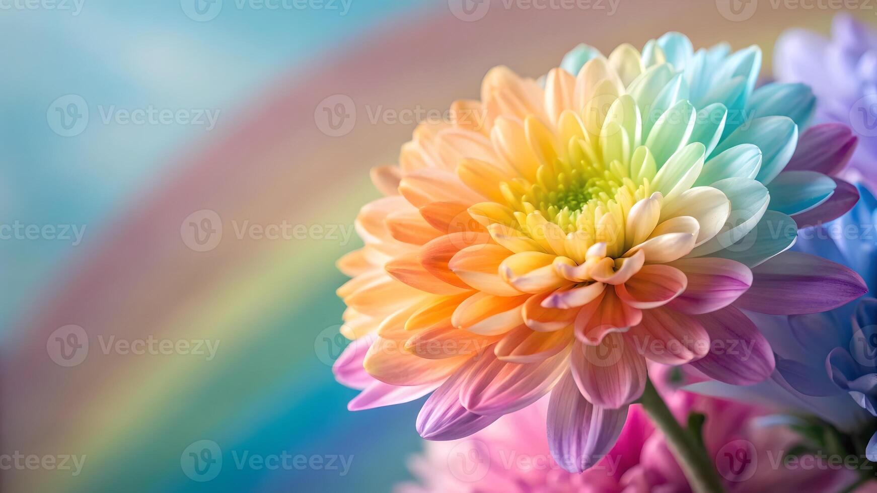 Aerial View of Colorful Dahlia Flower, Highlighting Petal Layers and Soft Gradient Background, Floral Beauty in Bloom, Garden Photography, Botanical Art, Natures Palette, Floral Design Inspiration, photo