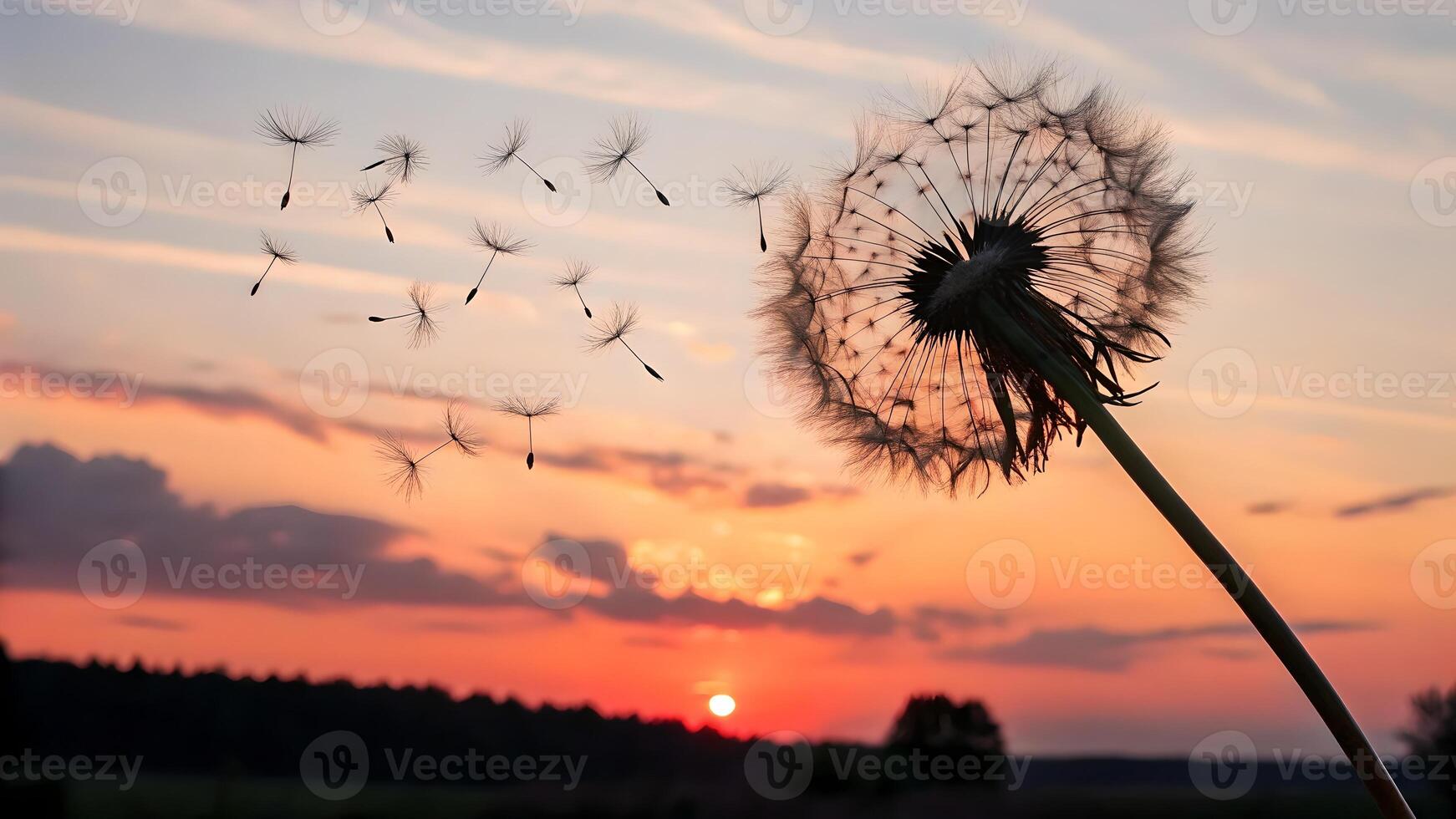 dandelion at sunset freedom to wish dandelion silhouette fluffy flower on sunset sky photo