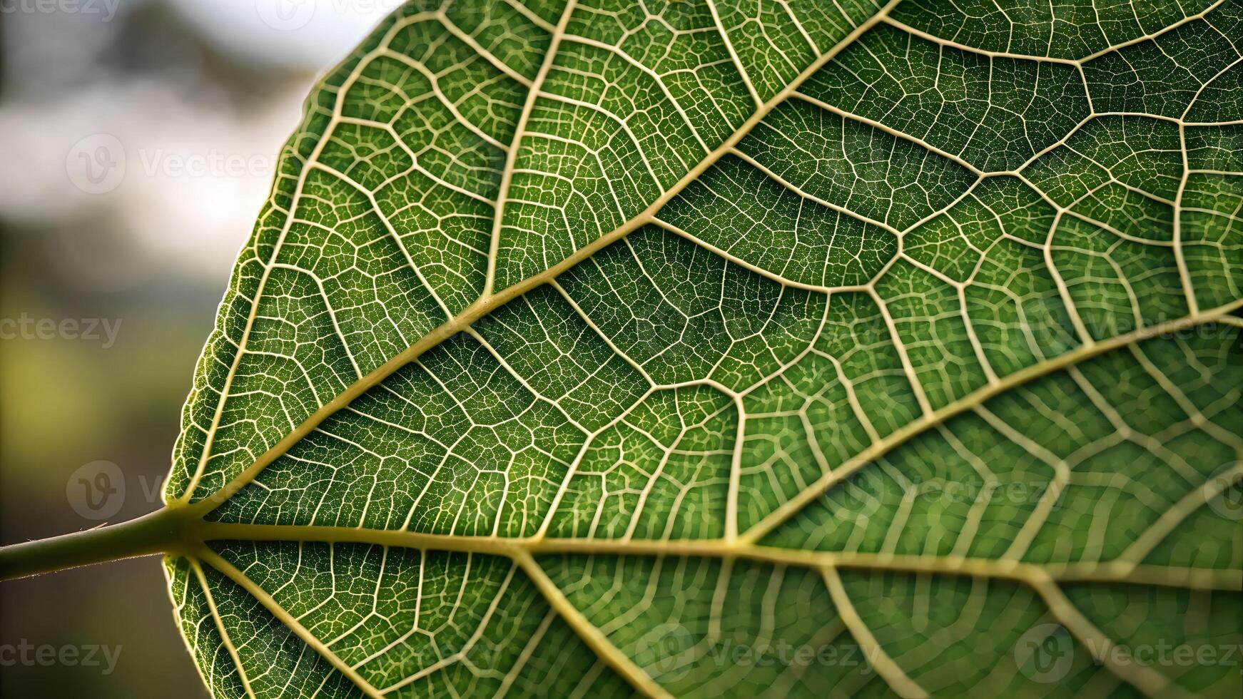 Close-up of a vibrant green leaf with intricate vein patterns, perfect for nature enthusiasts and botanical studies pattern photo