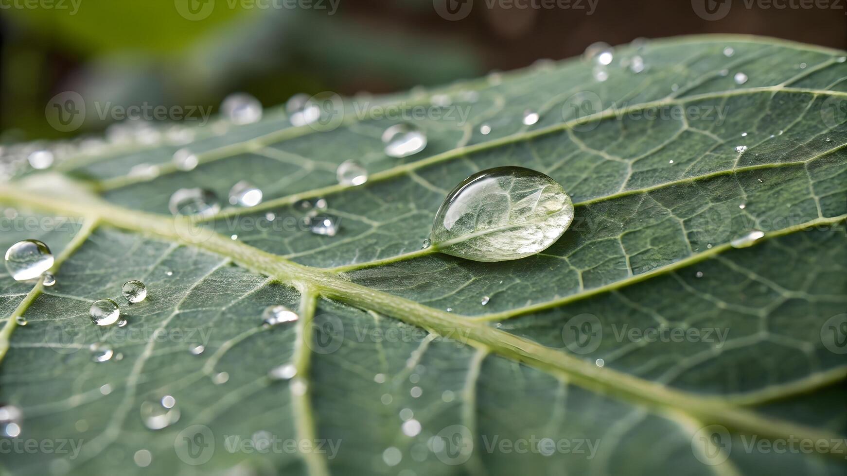 Water droplets glistening on vibrant green leaf, nature's delicate beauty captured in macro photography for garden enthusiasts and nature lovers nature photo