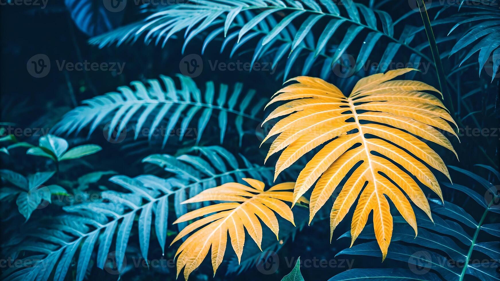 Tropical Leaves Vibrant Colors in Dark Background for Nature Lovers and Designers pattern photo