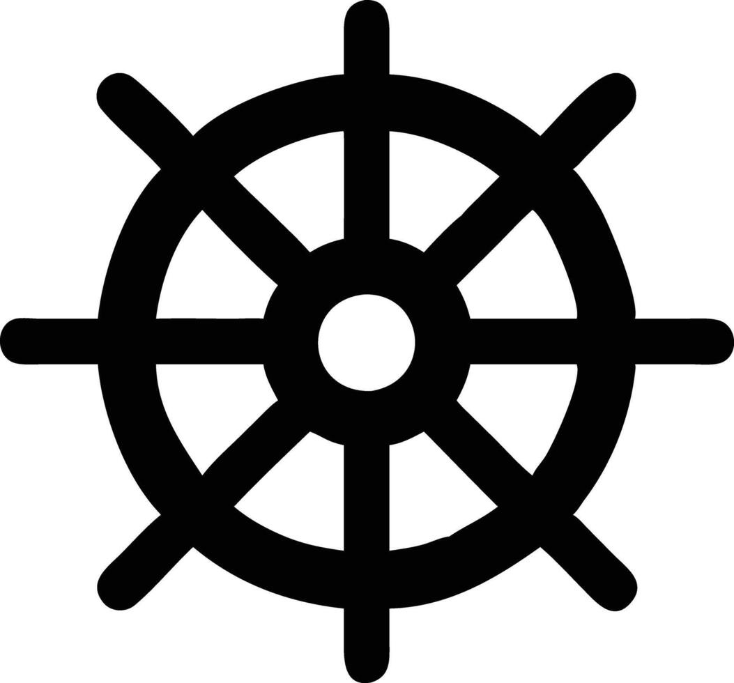 Ship Wheel Black Icon Graphic, Simple Circular Nautical Symbol, Isolated Design vector