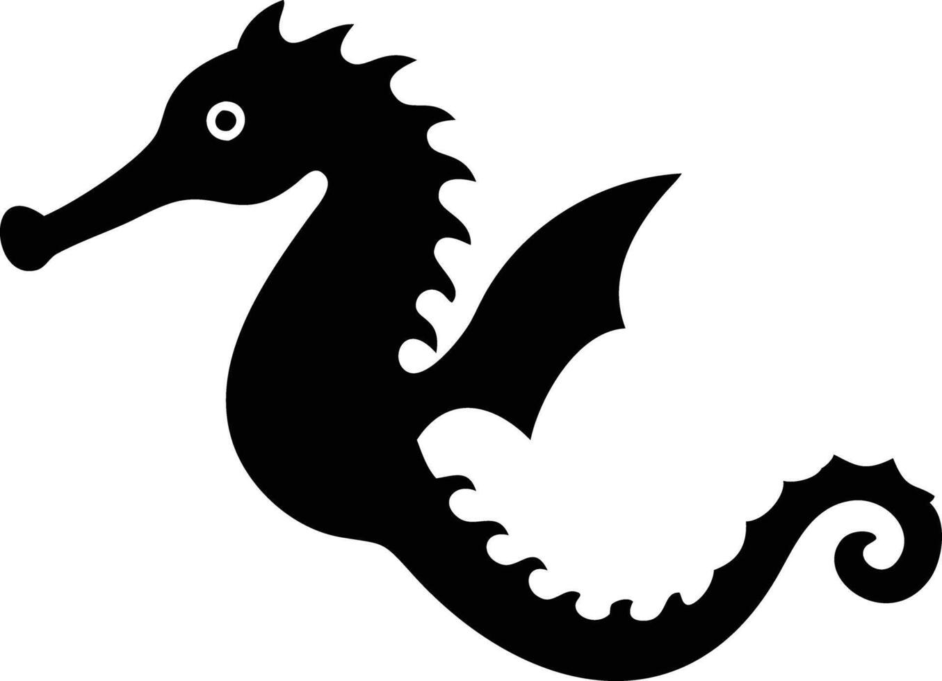 Seahorse Silhouette, Aquatic Creature, Sea Life, Curled Tail, White Background vector