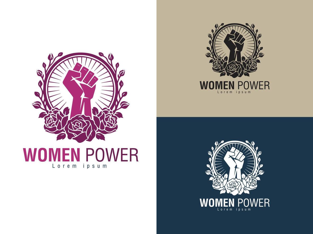 Rise Bloom Insignia A dynamic emblem of resilience, showcasing a powerful fist intertwined with decorative flowers against vibrant backgrounds. vector