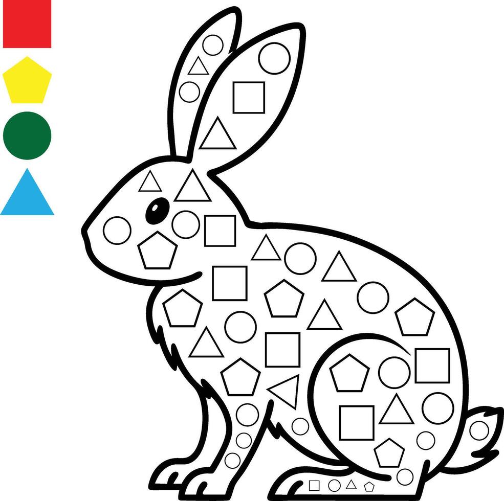 Printable coloring page of a bunny with various sh 1apes. vector