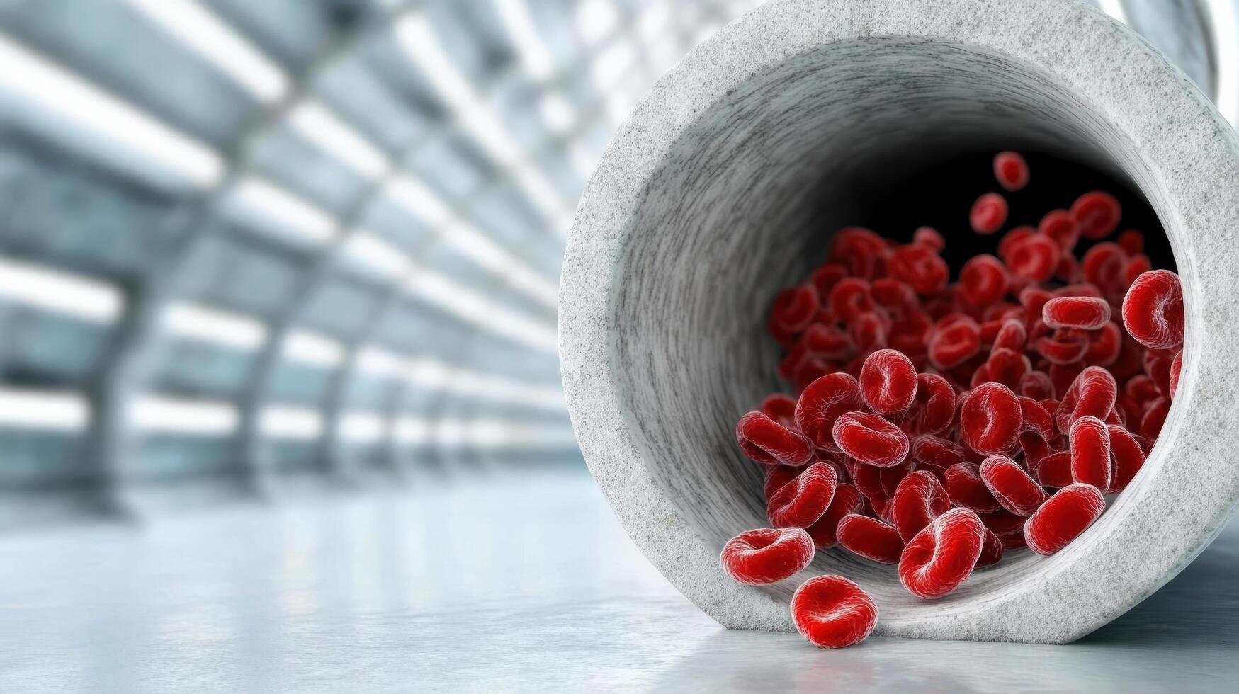 Red blood cells flowing in futuristic tube, showcasing advanced nanotechnology photo