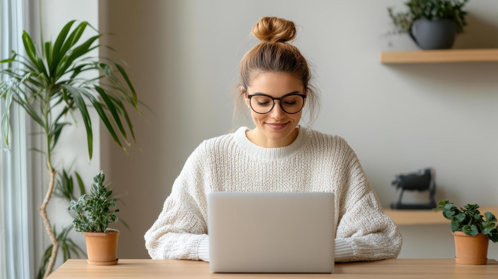 distance learning student attending virtual class with focus and joy photo