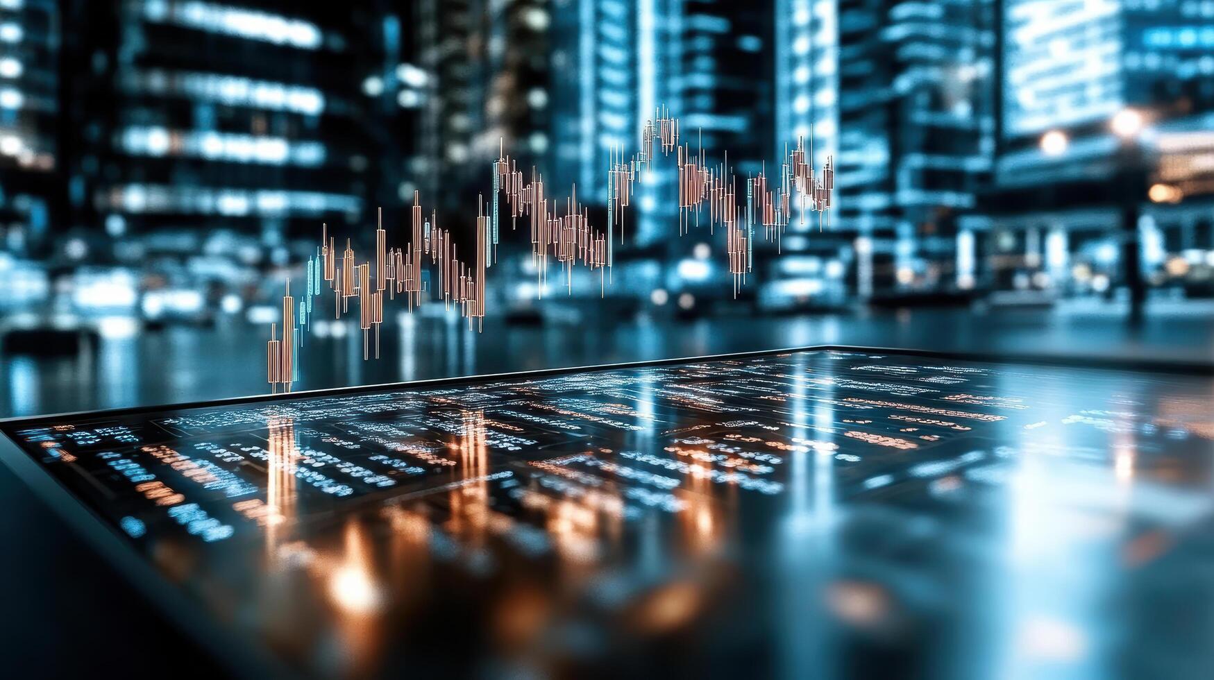 financial crisis scenario with stock market data displayed on digital screen photo